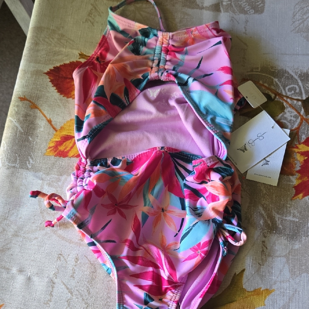 Jessica Simpson Pink Floral Kids Swim One Piece